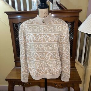❤️St John Sport by Marie Gray Tan, White and Gold Metallic Thread Jkt.  Size XL